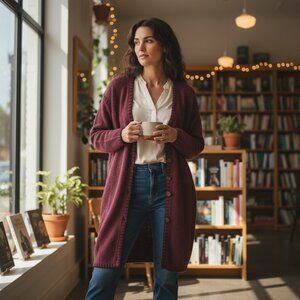 Roman Originals Longline Soft Cardigan Sweater Womens Sz L/XL Burgundy #252A